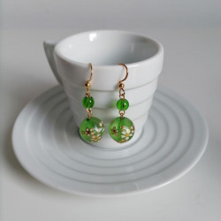 Cherry bead earrings-green