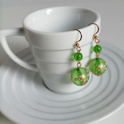 Cherry bead earrings-green