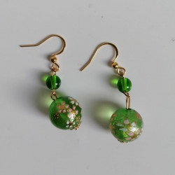 Cherry bead earrings-green