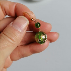 Cherry bead earrings-green
