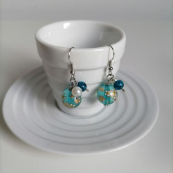 Cherry bead earrings-blue