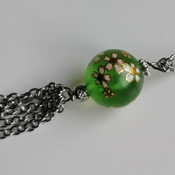Cherry bead necklace fringe -green