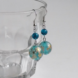 Cherry bead earrings- waterblue