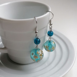 Cherry bead earrings- waterblue