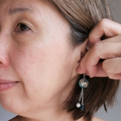 Cherry bead pendant earrings- waterblue