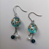 Cherry bead pendant earrings- waterblue
