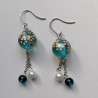 Cherry bead pendant earrings- waterblue
