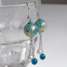 Cherry bead pendant earrings- waterblue