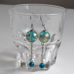 Cherry bead pendant earrings- waterblue