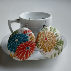 Covered button earrings- Big Chrysanthenum
