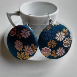 Covered button earrings- Bluegreen