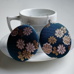 Covered button earrings- Bluegreen