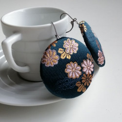 Covered button earrings- Bluegreen