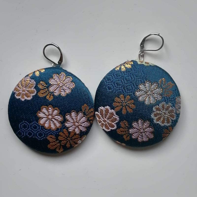 Covered button earrings- Bluegreen