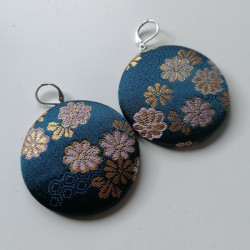 Covered button earrings- Bluegreen