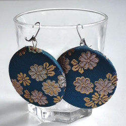 Covered button earrings- Bluegreen