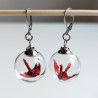 Earrings Crane in glassball -red