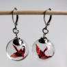Earrings Crane in glassball -red