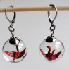 Earrings Crane in glassball -red
