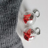 Earrings Crane in glassball -red