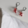 Earrings Crane in glassball -red