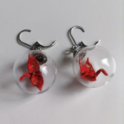 Earrings Crane in glassball -red