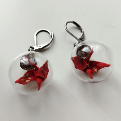 Earrings Crane in glassball -red