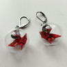 Earrings Crane in glassball -red