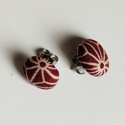 Covered button earrings -Asanoha bordeaux