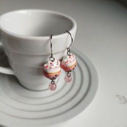 Earrings Manekineko Pink with bead