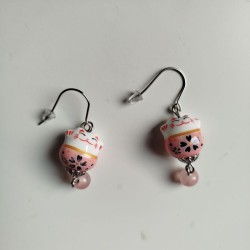 Earrings Manekineko Pink with bead