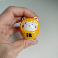 Neko-Daruma with OMIKUJI -Yellow