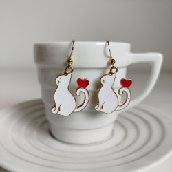 Earrings enamel White Cats