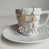 Cherry and metal flower earrings White