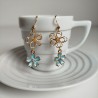 Cherry and metal flower earrings skyblue