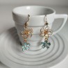 Cherry and metal flower earrings skyblue