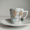 Cherry and metal flower earrings skyblue