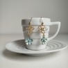 Cherry and metal flower earrings skyblue