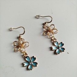 Cherry and metal flower earrings skyblue