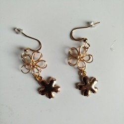 Cherry and metal flower earrings skyblue