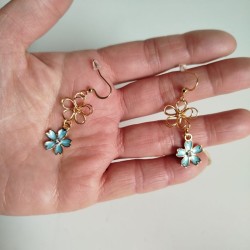 Cherry and metal flower earrings skyblue
