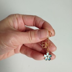 Cherry and metal flower earrings skyblue