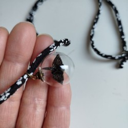 Black cherry Chirimen cord Necklace Crane in bubble