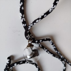 Black cherry Chirimen cord Necklace Crane in bubble