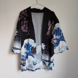 Kimono robe in polyester -Big waves