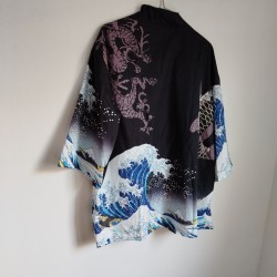 Kimono robe in polyester -Big waves