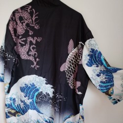 Kimono robe in polyester -Big waves