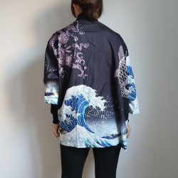 Kimono robe in polyester -Big waves
