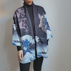Kimono robe in polyester -Big waves