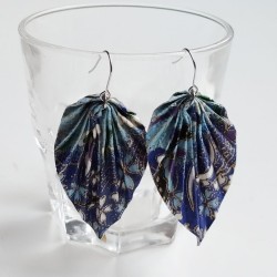 Earrings origami Leaf Blue